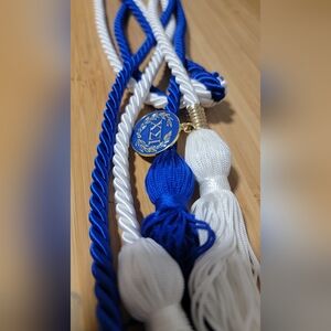Blue and White Graduation Tassel with Gold Charm
